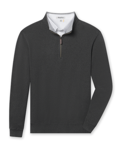 Men's Burnside 2.0 Quarter Zip in Charcoal, flat lay front view featuring a dark grey heathered quarter-zip pullover with ribbed cuffs