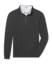 Men's Burnside 2.0 Quarter Zip in Charcoal, flat lay front view featuring a dark grey heathered quarter-zip pullover with ribbed cuffs