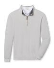 Men's Burnside 2.0 Quarter Zip in Heather, flat lay front view featuring a light grey heathered quarter-zip pullover with ribbed cuffs