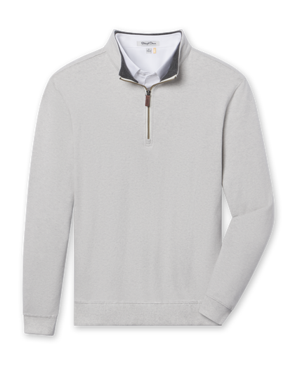 Men's Burnside 2.0 Quarter Zip in Heather, flat lay front view featuring a light grey heathered quarter-zip pullover with ribbed cuffs