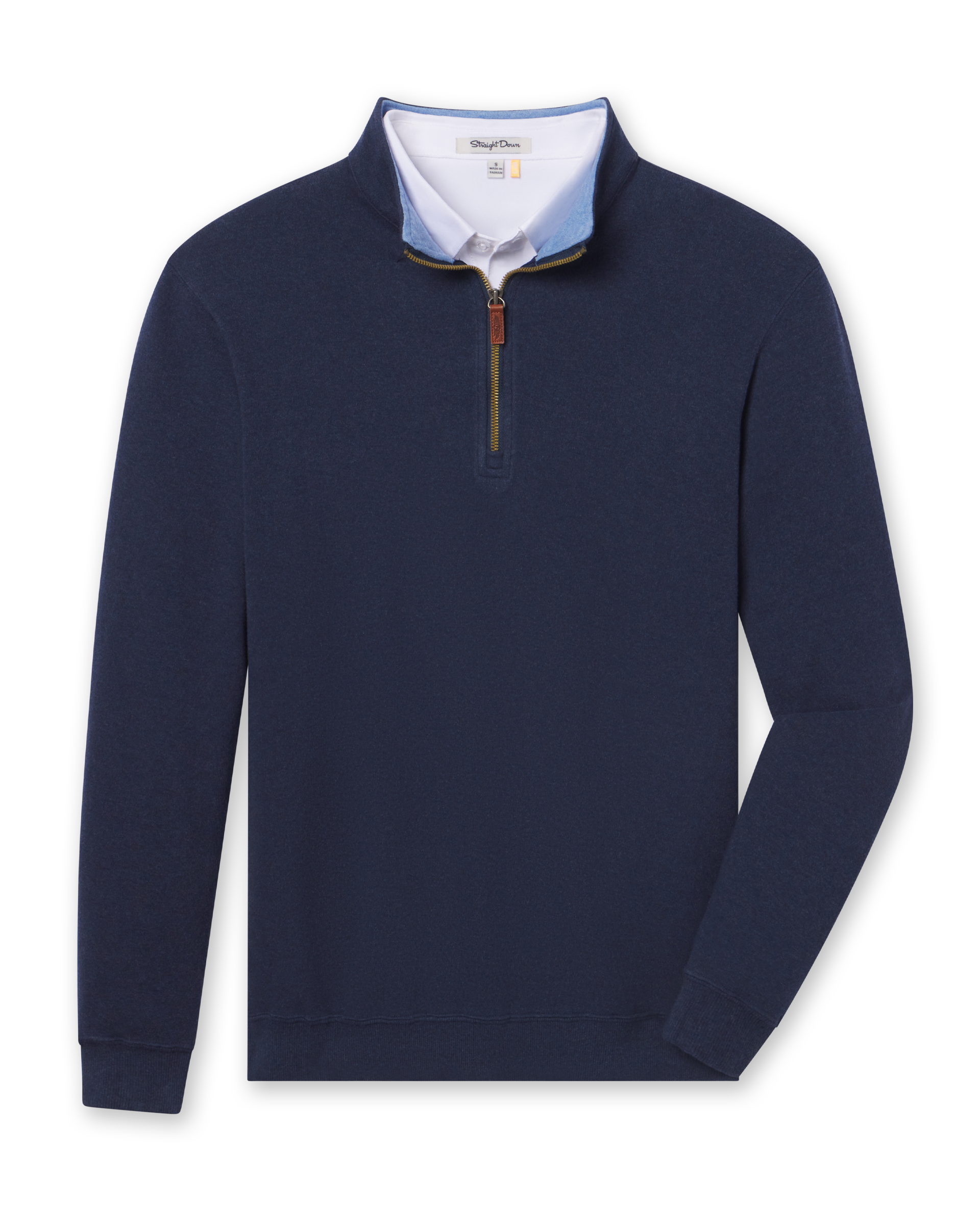 Men's Burnside 2.0 Quarter Zip in New Indigo, flat lay front view featuring a navy quarter-zip pullover with ribbed cuffs