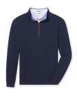 Men's Burnside 2.0 Quarter Zip in New Indigo, flat lay front view featuring a navy quarter-zip pullover with ribbed cuffs