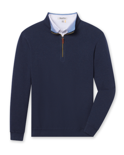 Men's Burnside 2.0 Quarter Zip in New Indigo, flat lay front view featuring a navy quarter-zip pullover with ribbed cuffs