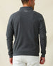Men's Burnside 2.0 Quarter Zip in Charcoal, back view on model featuring the Straight Down logo embroidered at the upper back, paired with white pants