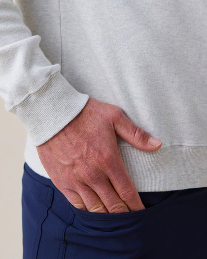 Men's Burnside 2.0 Quarter Zip in Heather, close-up detail view of the ribbed cuff and hem finish