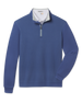 A men's quarter-zip pullover sweater in a blue color, featuring a white inner collar and a silver zipper, displayed on a clean white background.