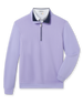 Men's Cardiff Quarter Zip in Violet, flat lay front view featuring a light purple textured quarter-zip pullover with contrast navy collar interior and ribbed cuffs
