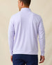 Men's Palmetto Quarter Zip in Violet, back view on model featuring a tonal Straight Down logo embroidered at center back neck, paired with navy pants