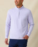 Men's Palmetto Quarter Zip in Violet, front view on model featuring a tonal quarter zip placket, paired with navy pants