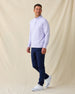 Men's Palmetto Quarter Zip in Violet, full length front view on model featuring a tonal quarter zip placket, paired with navy pants and white shoes
