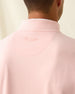 Men's Palmetto Quarter Zip in Spritz, back collar detail view featuring a tonal embroidered Straight Down logo on a light pink textured performance fabric