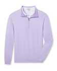 Men's Palmetto Quarter Zip in Violet, flat lay front view featuring a solid light purple long sleeve quarter zip with a purple collar interior and ribbed cuffs and hem