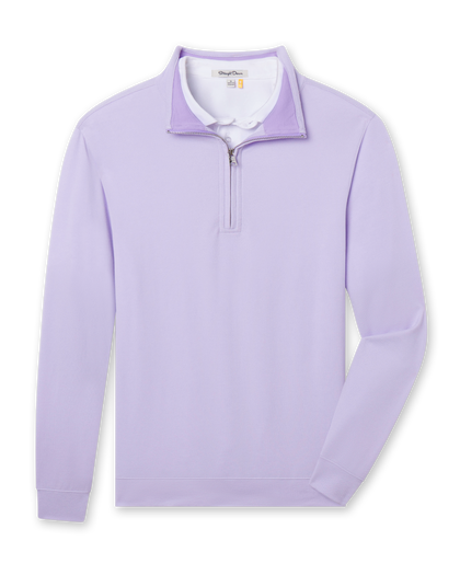 Men's Palmetto Quarter Zip in Violet, flat lay front view featuring a solid light purple long sleeve quarter zip with a purple collar interior and ribbed cuffs and hem