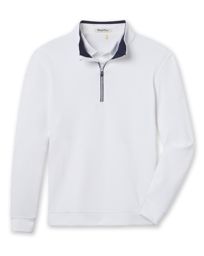 White Warren Quarter Zip featuring a subtle mini-grid texture, navy contrast collar lining, and quarter-zip closure.