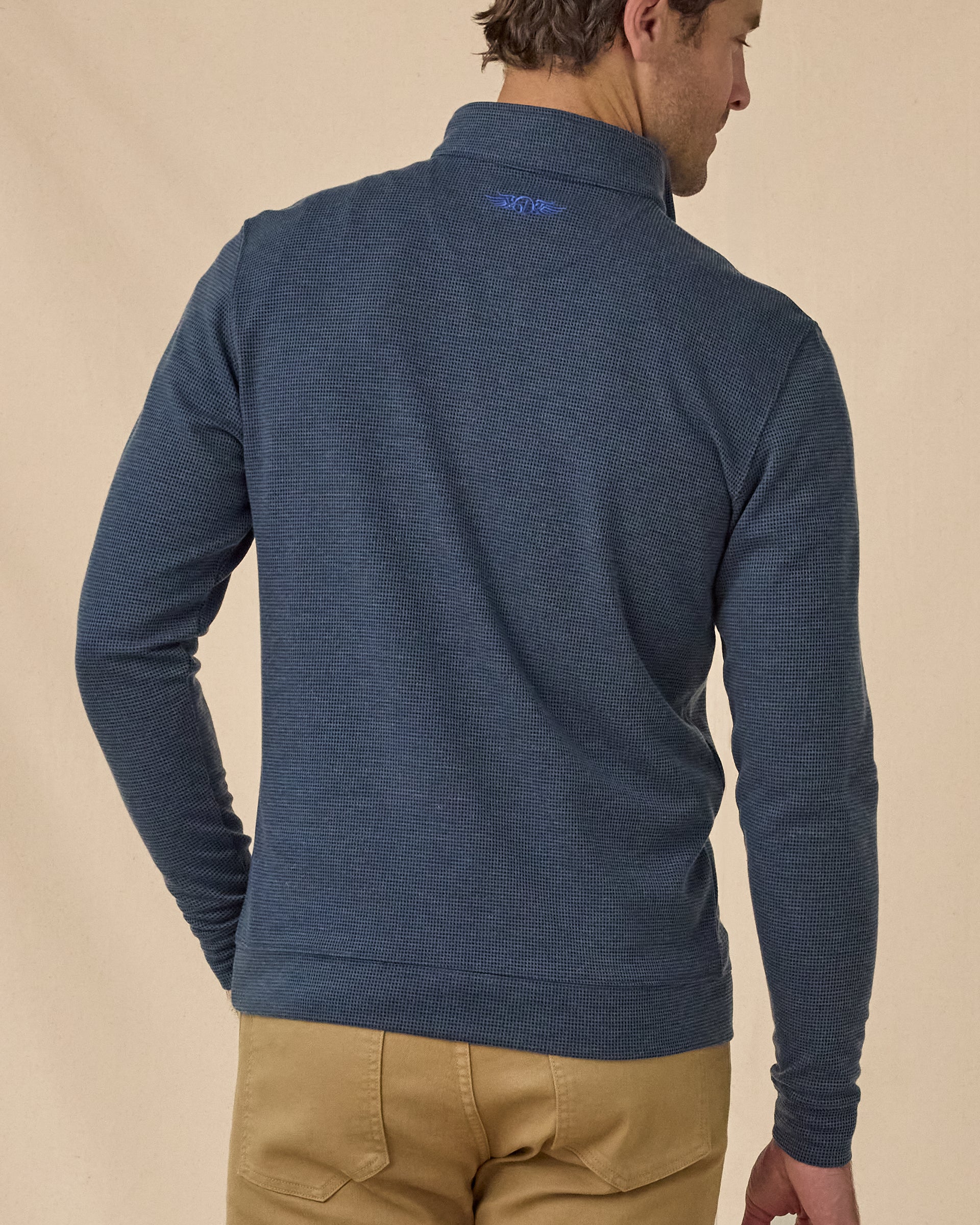 Men’s Warren Quarter Zip in New Indigo / Cobalt, back view