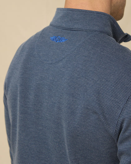 Men’s Warren Quarter Zip in New Indigo / Cobalt with embroidered back logo detail