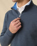 Warren Quarter Zip in New Indigo / Cobalt with textured waffle-knit fabric, collar detail close-up