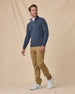 Men’s Warren Quarter Zip in New Indigo / Cobalt, styled full outfit view with khaki pants