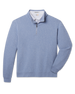 Front product view of the Topanga Quarter Zip in Blue Shade, featuring a light blue textured knit, stand collar, quarter-zip closure, banded hem, and sleeve cuffs.