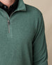 Close-up of the Topanga Quarter Zip in Dark Forest, featuring textured knit fabric, a metal quarter-zip closure, and stand collar.