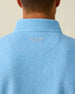 Men's Topanga Quarter Zip in Coastal, back collar detail view featuring a tonal embroidered Straight Down logo on a medium blue raised diamond textured fabric