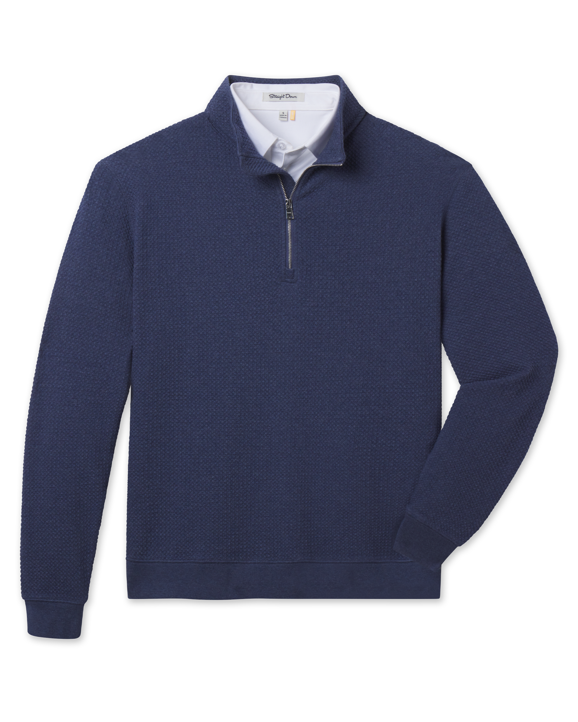 Topanga Quarter Zip pullover in New Indigo with a textured knit finish, quarter-zip closure, and classic stand collar, front view