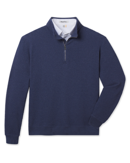 Topanga Quarter Zip pullover in New Indigo with a textured knit finish, quarter-zip closure, and classic stand collar, front view