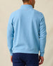 Men's Topanga Quarter Zip in Coastal, back model view featuring a medium blue long sleeve quarter zip pullover with an allover raised diamond textured fabric, with an embroidered Straight Down logo at the back collar