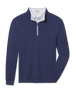 Front product view of the Palmer Quarter Zip in New Indigo, featuring a heathered blue finish, stand collar, and contrast quarter-zip placket.