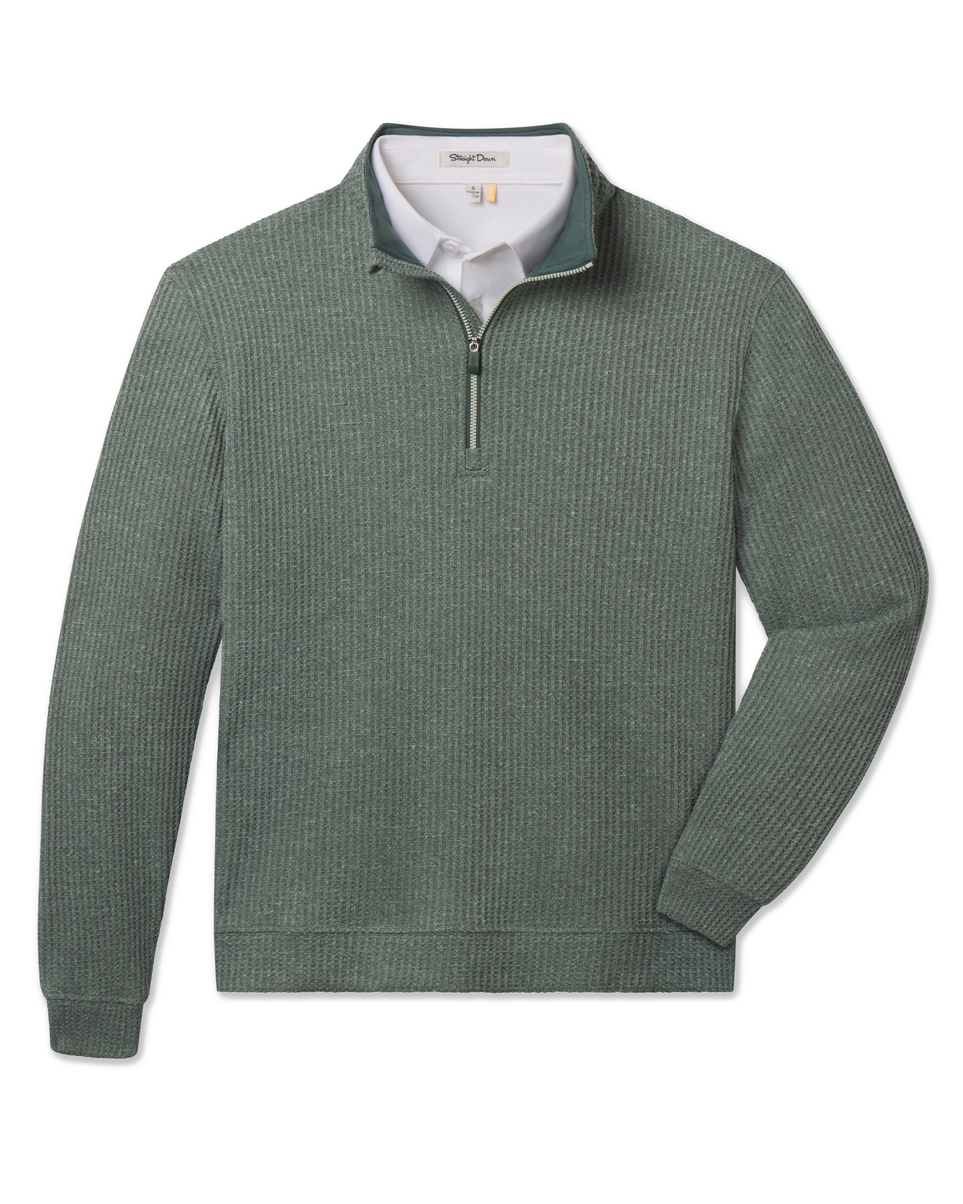 Forest Huntington Quarter Zip featuring a textured waffle knit, tonal collar lining, and quarter-zip closure.