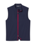 Zephyr Hybrid Vest in New Indigo and Flag Red, front product view with full-zip closure and contrast red zipper trim