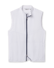 Zephyr Hybrid Vest in White, front product view with full-zip closure and contrast navy zipper trim