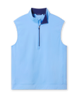  Carson Vest in Carolina, flat lay front view featuring a light blue quarter-zip vest with contrast navy collar interior