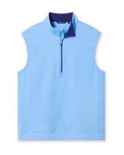  Carson Vest in Carolina, flat lay front view featuring a light blue quarter-zip vest with contrast navy collar interior
