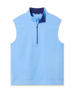  Carson Vest in Carolina, flat lay front view featuring a light blue quarter-zip vest with contrast navy collar interior