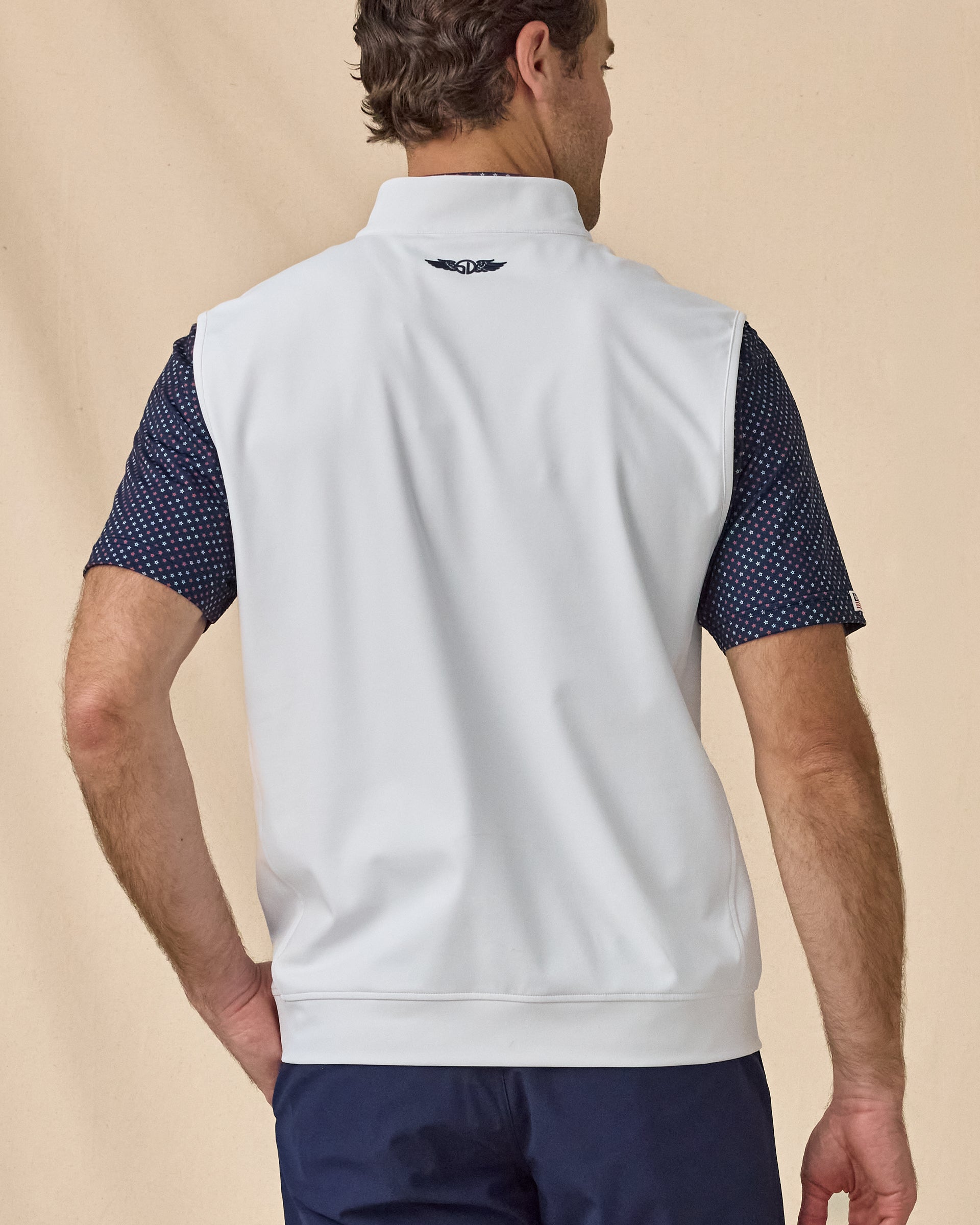 Men’s Carson Vest in White / New Indigo / Flag Red, back view