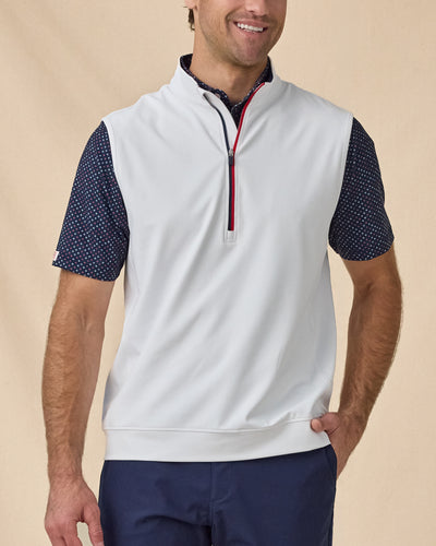 Men’s Carson Vest in White / New Indigo / Flag Red, front model view