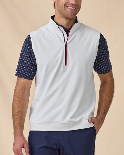 Men’s Carson Vest in White / New Indigo / Flag Red, front model view