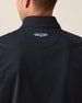 Men's Delta 2.0 Quilted Hybrid Vest in Black, close-up back view on model highlighting the Straight Down logo detail at the upper back