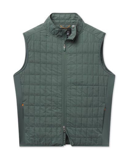Big Horn Quilted Vest in Dark Forest featuring a full-zip front, stand collar, grid-quilted construction, and zippered side pockets.