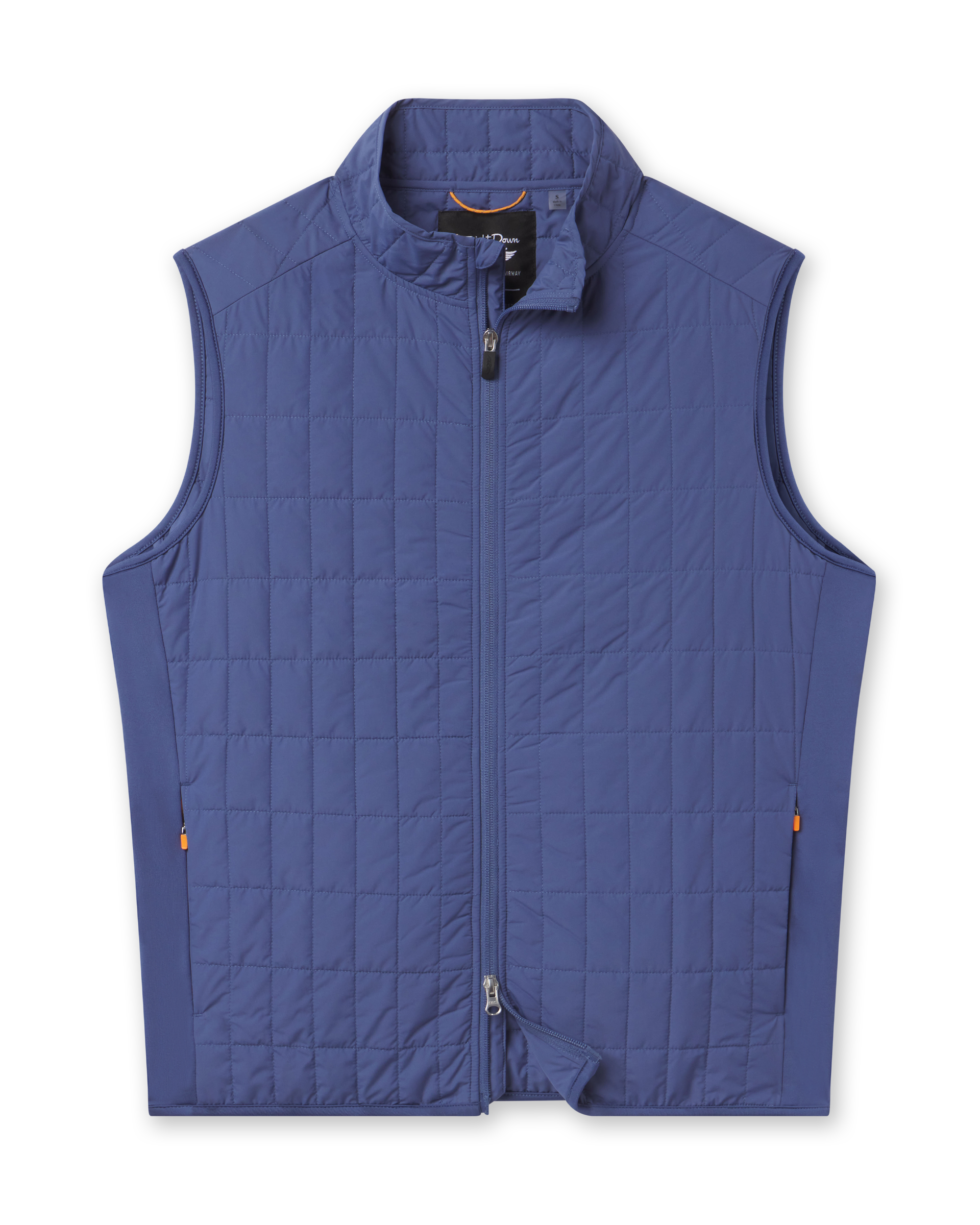 Big Horn Quilted Vest in Moonlight featuring a full-zip front, stand collar, grid-quilted construction, and zippered side pockets.