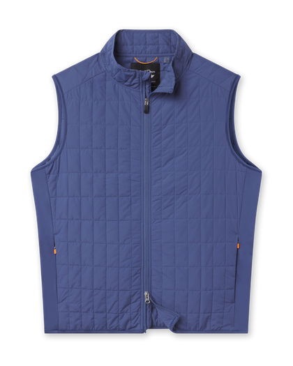 Big Horn Quilted Vest in Moonlight featuring a full-zip front, stand collar, grid-quilted construction, and zippered side pockets.