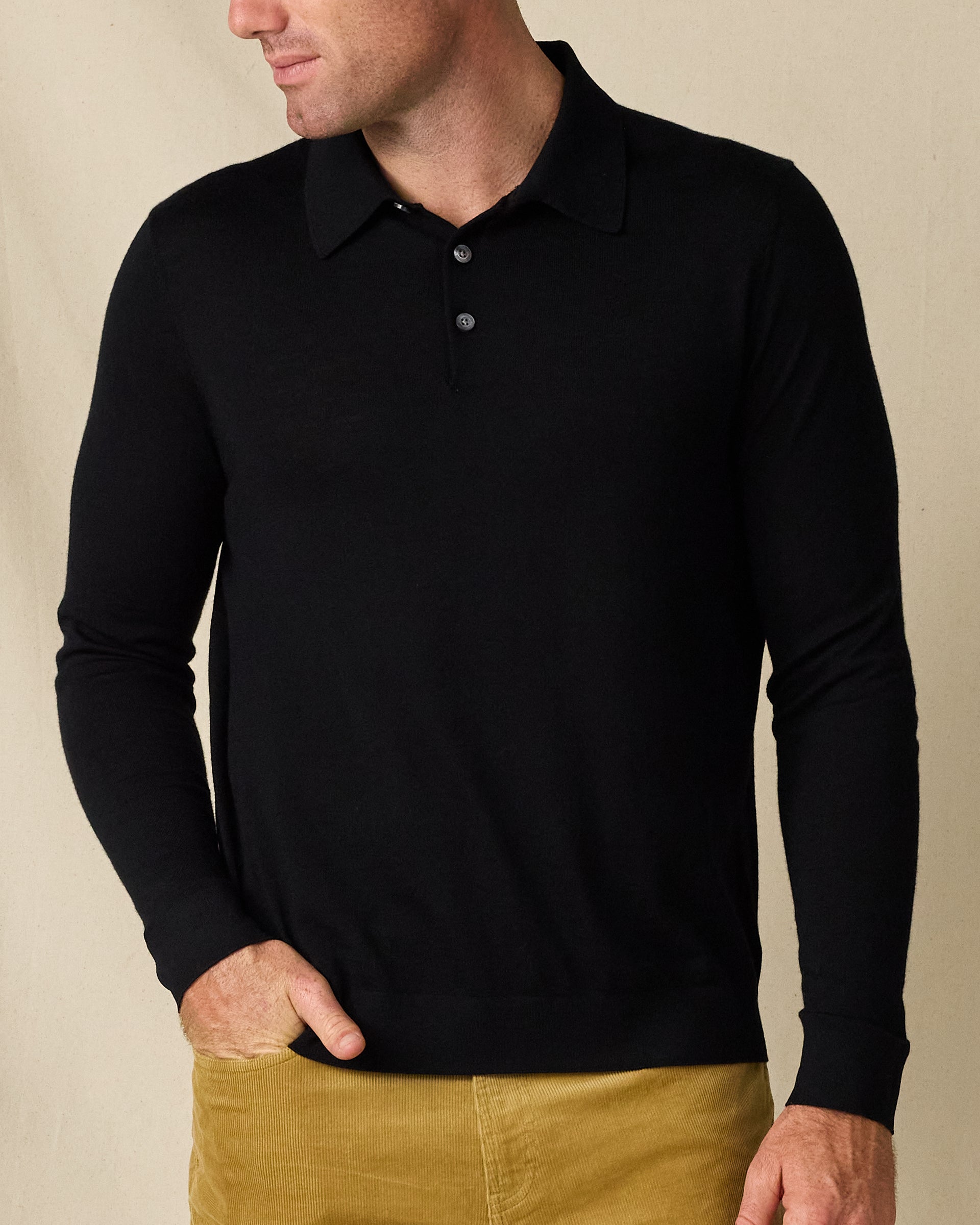 Stuart Long Sleeve Sweater Polo - Black