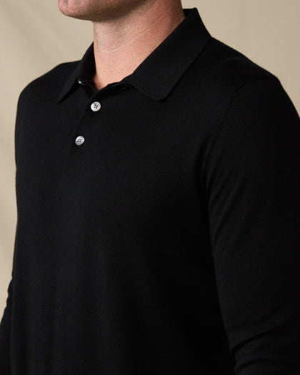 Stuart Long Sleeve Sweater Polo - Black