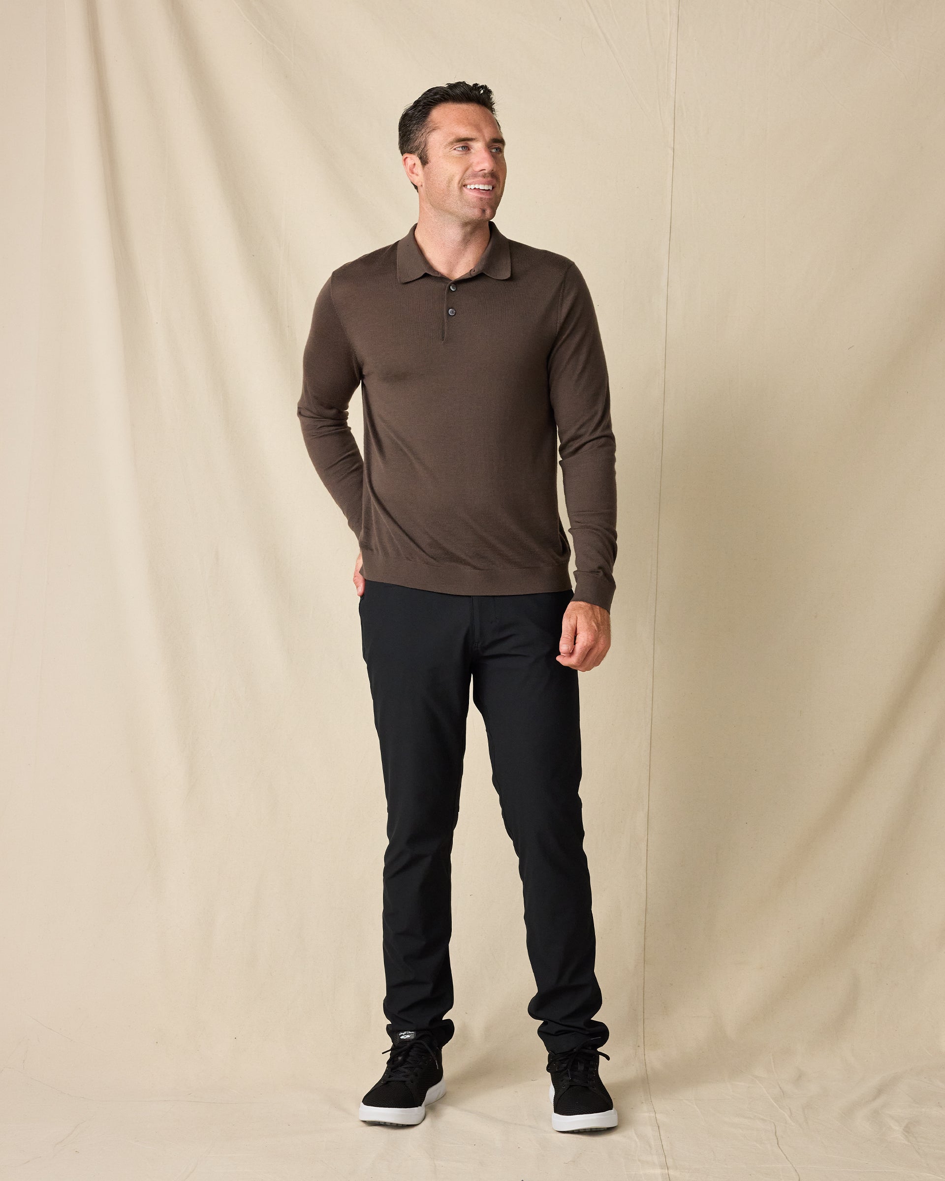 Stuart Long Sleeve Sweater Polo - Bourbon