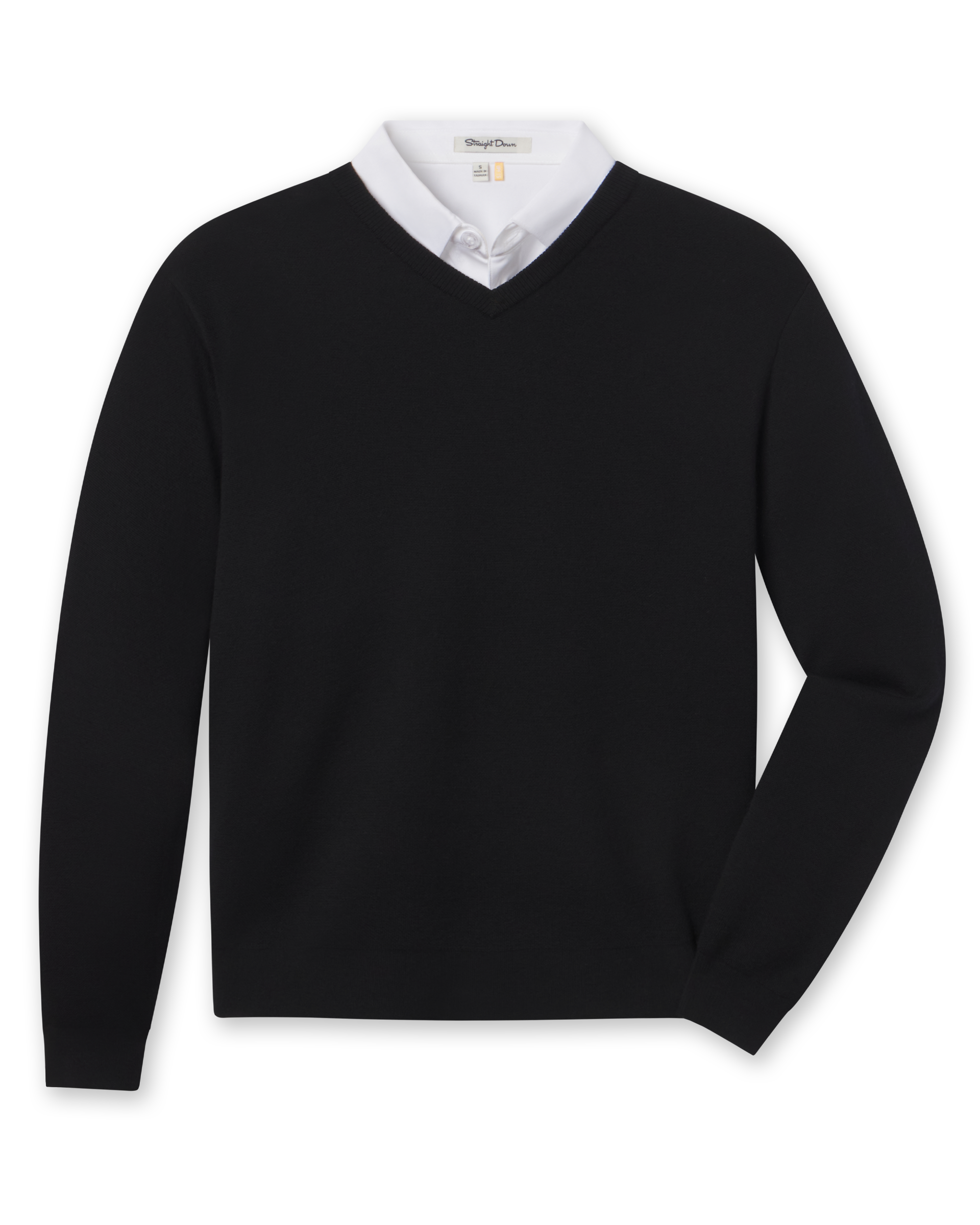 Connery V-Neck Sweater in Black featuring a classic V-neck, long sleeves, and ribbed cuffs and hem.