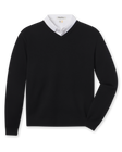 Connery V-Neck Sweater in Black featuring a classic V-neck, long sleeves, and ribbed cuffs and hem.