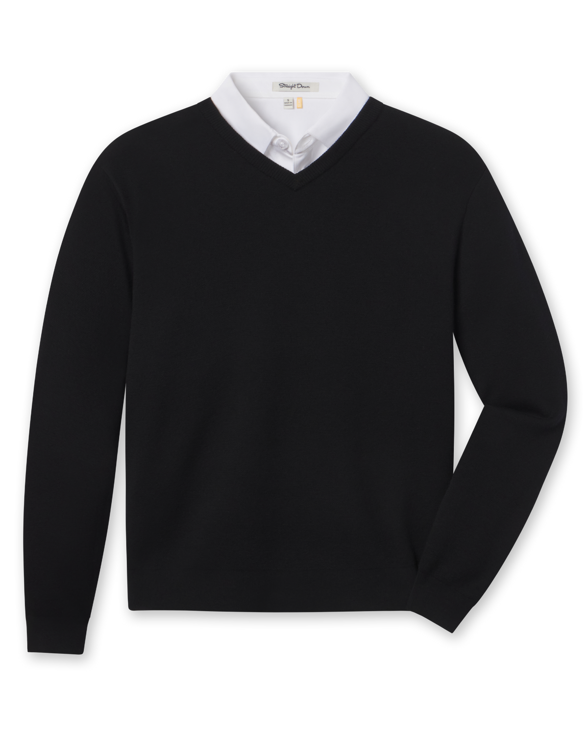 Connery V-Neck Sweater in Black featuring a classic V-neck, long sleeves, and ribbed cuffs and hem.