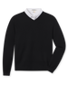 Connery V-Neck Sweater in Black featuring a classic V-neck, long sleeves, and ribbed cuffs and hem.