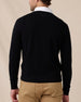 Back view of the black Connery V-Neck Sweater featuring a subtle tonal logo below the collar.